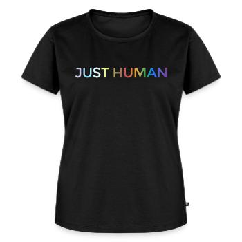 "Just Human" lgbtq, Pride, Regenbogenfarben - Frauen Premium Bio T-Shirt - Schwarz - Vorne - Selfina (174cm)