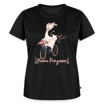 Alpaka Fahrrad Kleine Prinzessin Blumen Süß - Frauen Premium Bio T-Shirt - Schwarz - Vorne - Selfina (174cm)