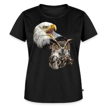 Amerikanischer Pigargo und amerikanische Eule - Frauen Premium Bio T-Shirt - Schwarz - Vorne - Selfina (174cm)