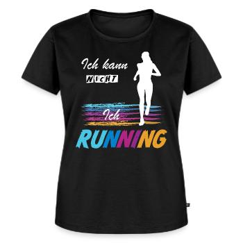 🚫NEIN zu Unwichtigem 🏃JA zu Laufen & Sport - Frauen Premium Bio T-Shirt - Schwarz - Vorne - Selfina (174cm)