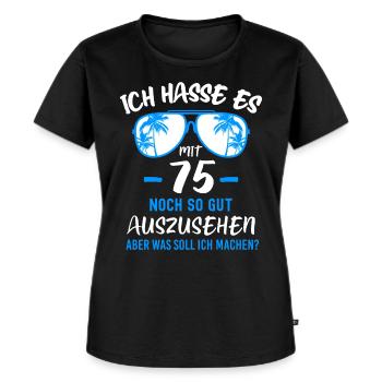 75. Geburtstag 75 - Frauen Premium Bio T-Shirt - Schwarz - Vorne - Selfina (174cm)