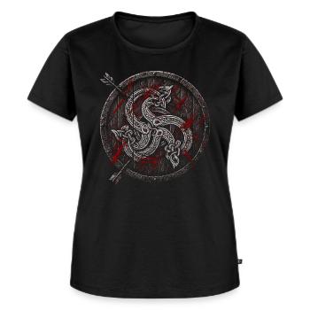 Bouclier viking des dragons – Triskelion - T-shirt Premium bio Femme - noir - Devant - Selfina (174cm)