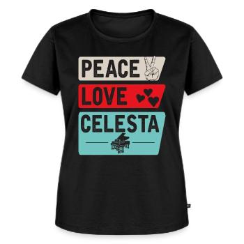 Peace Love Celesta Musical Instrument - Frauen Premium Bio T-Shirt - Schwarz - Vorne - Selfina (174cm)