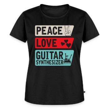 Peace Love Guitar Synthesizer Drum - Frauen Premium Bio T-Shirt - Schwarz - Vorne - Selfina (174cm)
