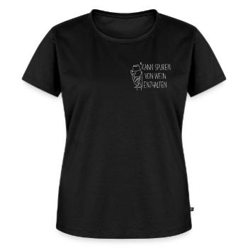 Lustiges Kann Spuren von Wein Enthalten - Frauen Premium Bio T-Shirt - Schwarz - Vorne - Selfina (174cm)