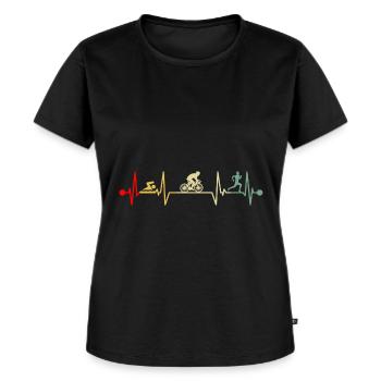 Triathlon Herzschlag Heartbeat Vintage - Frauen Premium Bio T-Shirt - Schwarz - Vorne - Selfina (174cm)