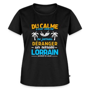 Cadeau Humour Homme Retraité Lorrain - T-shirt Premium bio Femme - noir - Devant - Selfina (174cm)