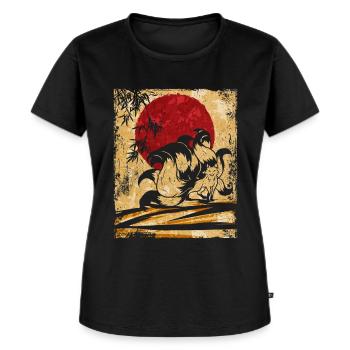 Neunschwänziger Fuchs Japanische Retro Kunst - Frauen Premium Bio T-Shirt - Schwarz - Vorne - Selfina (174cm)
