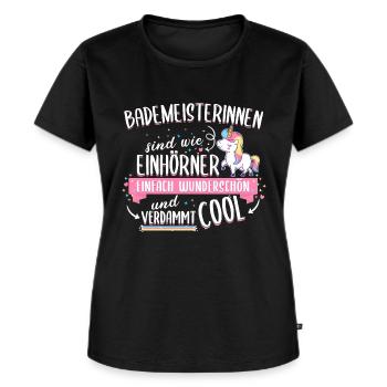 Bademeister Rettungsschwimmer Einhorn Spruch Beruf - Frauen Premium Bio T-Shirt - Schwarz - Vorne - Selfina (174cm)