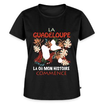 Guadeloupe là ou commence mon histoire - T-shirt Premium bio Femme - noir - Devant - Selfina (174cm)