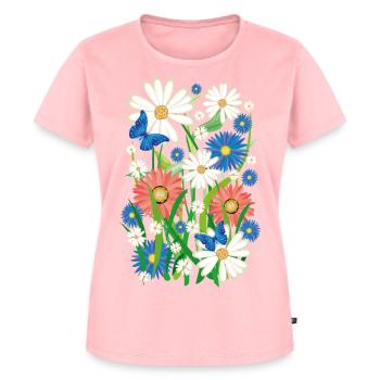 24 Blumen Schmetterlinge Sommer Wiese - Frauen Premium Bio T-Shirt - Rosa - Vorne - AI Model Female 172 dark (172cm)
