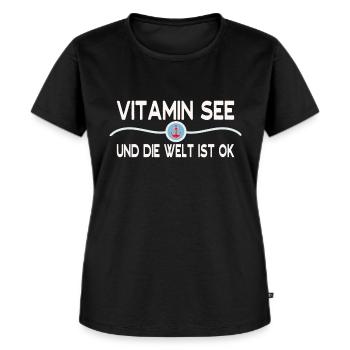 Vitamin See und die Welt ist OK! Meer Sprüche - Frauen Premium Bio T-Shirt - Schwarz - Vorne - Selfina (174cm)