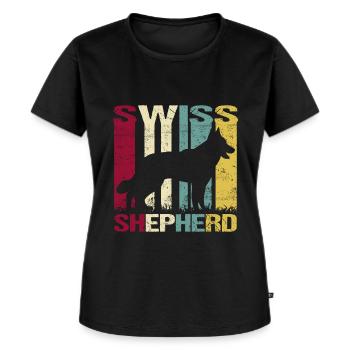 Blanc Blanc Berger Suisse Rétro - T-shirt Premium bio Femme - noir - Devant - Selfina (174cm)