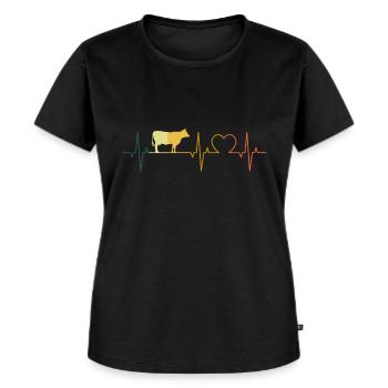 Vache battement de coeur rétro vaches agriculteur paysan - T-shirt Premium bio Femme - noir - Devant - Selfina (174cm)