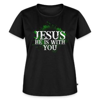 Jesus Christus Ist Mit Dir - Christliches Motiv - Frauen Premium Bio T-Shirt - Schwarz - Vorne - Selfina (174cm)
