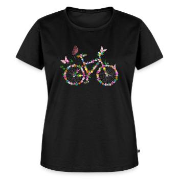 Fahrrad mit Blumen - Frauen Premium Bio T-Shirt - Schwarz - Vorne - Selfina (174cm)