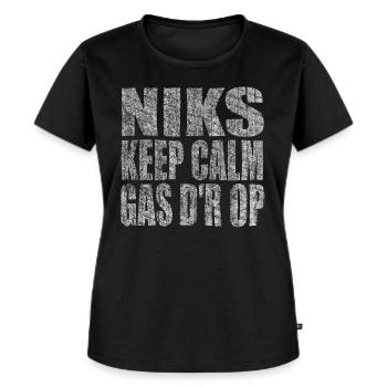 niks keep calm gas dr op - Vrouwen Premium Bio T-shirt - zwart - Voor - Selfina (174cm)