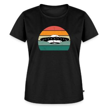 Aliens Alien Weltraum Weltall Fliegende Ufos UFO - Frauen Premium Bio T-Shirt - Schwarz - Vorne - Selfina (174cm)