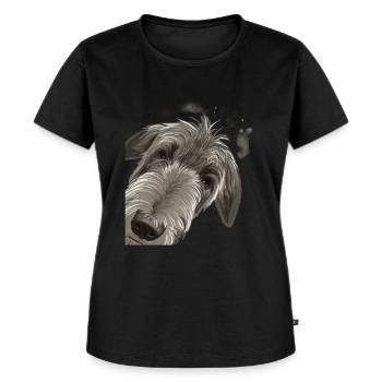 Neugieriger Deerhound Hund - Frauen Premium Bio T-Shirt - Schwarz - Vorne - Selfina (174cm)