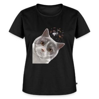 Curieux chat bicolore British Shorthair - T-shirt Premium bio Femme - noir - Devant - Selfina (174cm)