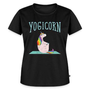 Yogicorn | Cool Yoga Unicorn On Mat - Women's Premium Organic T-shirt - black - Front - Selfina (174cm)