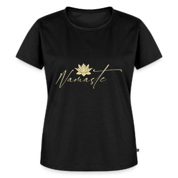 Namaste Yoga Lotus Blume Meditation - Frauen Premium Bio T-Shirt - Schwarz - Vorne - Selfina (174cm)