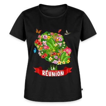 La Réunion Paradis Des Fleurs - T-shirt Premium bio Femme - noir - Devant - Selfina (174cm)