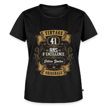 Vintage 41 ans, Idée cadeau d'anniversaire 41 ans. - T-shirt Premium bio Femme - noir - Devant - Selfina (174cm)