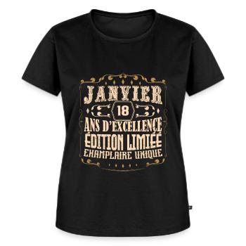 Vintage Janvier 18 ans. anniversaire janvier. - T-shirt Premium bio Femme - noir - Devant - Selfina (174cm)