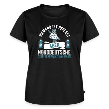 Norddeutsch Norddeutscher Möwe - Frauen Premium Bio T-Shirt - Schwarz - Vorne - Selfina (174cm)