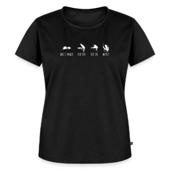 Vintage Fliegenfischer Angler - Frauen Premium Bio T-Shirt - Schwarz - Vorne - Selfina (174cm)