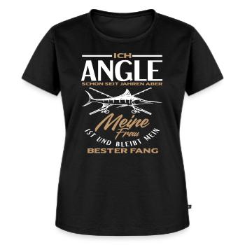 Angeln Ehe Frau Liebe - Frauen Premium Bio T-Shirt - Schwarz - Vorne - Selfina (174cm)
