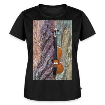 Un violon entre l’écorce des arbres et le bois. - T-shirt Premium bio Femme - noir - Devant - Selfina (174cm)