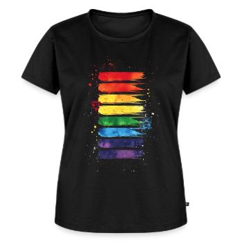Dezentes und cooles tropfendes Pride-Flaggen-Regenbogen-Design - Frauen Premium Bio T-Shirt - Schwarz - Vorne - Selfina (174cm)