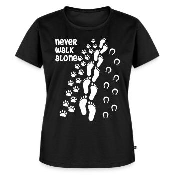 Never Walk Alone - Hund, Mensch, Pferd Gassi gehen - Frauen Premium Bio T-Shirt - Schwarz - Vorne - Selfina (174cm)