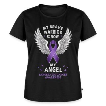 Bauchspeicheldrüsenkrebs Krieger ist mein Engel - Frauen Premium Bio T-Shirt - Schwarz - Vorne - Selfina (174cm)