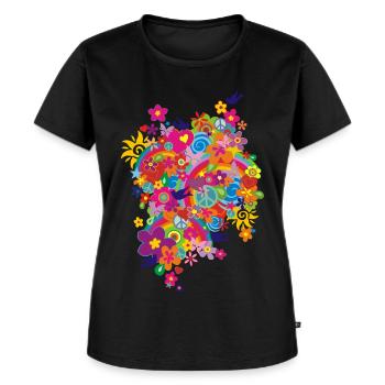 NEW FLOWER POWER RAINBOW - Frauen Premium Bio T-Shirt - Schwarz - Vorne - Selfina (174cm)