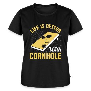 Cornhole life is better with - Women's Premium Organic T-shirt - black - Front - Selfina (174cm)