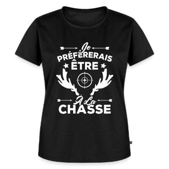 Je préférerais être à la chasse, Cadeau Chasseur - T-shirt Premium bio Femme - noir - Devant - Selfina (174cm)