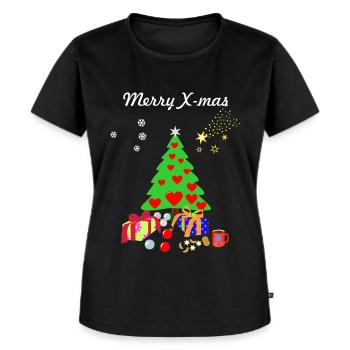 Merry X-Mas Joyeux Noël Noel xmas arbre cadeaux - T-shirt Premium bio Femme - noir - Devant - Selfina (174cm)