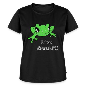 grüner Frosch startklar - Frauen Premium Bio T-Shirt - Schwarz - Vorne - Selfina (174cm)