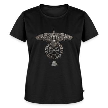WIKINGER RABE VEGVISIR VALKNUT ILLUSTRATION - Frauen Premium Bio T-Shirt - Schwarz - Vorne - Selfina (174cm)