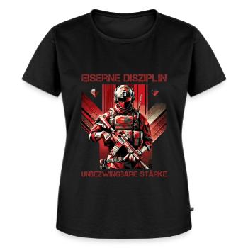 Disziplin & Unbesiegbar - Frauen Premium Bio T-Shirt - Schwarz - Vorne - Selfina (174cm)