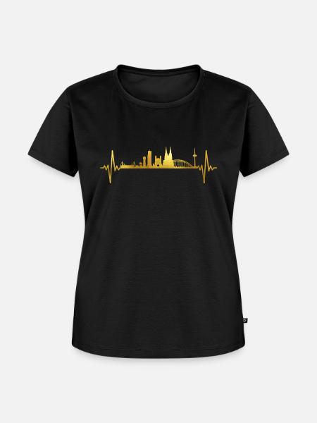 Köln Skyline Herzschlag - Frauen Premium Bio T-Shirt - Schwarz