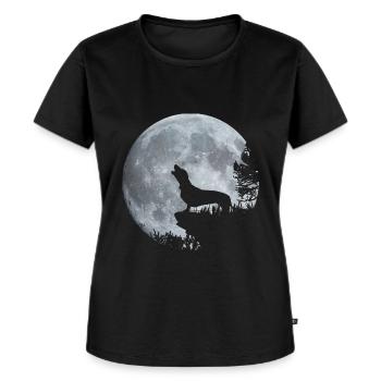 Dackel Mond - Frauen Premium Bio T-Shirt - Schwarz - Vorne - Selfina (174cm)