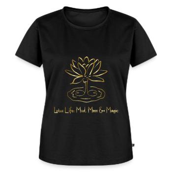 Fleur de lotus doré, Yoga drôle, Méditation - T-shirt Premium bio Femme - noir - Devant - Selfina (174cm)