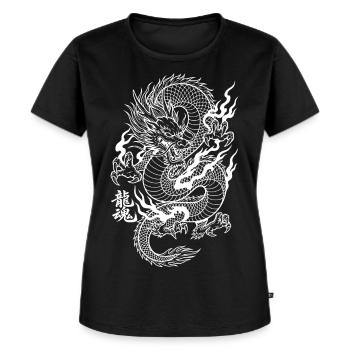 Traditioneller asiatischer Drache einfarbig  - Frauen Premium Bio T-Shirt - Schwarz - Vorne - Selfina (174cm)
