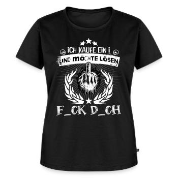 Ich kaufe ein i und möchte lösen - Frauen Premium Bio T-Shirt - Schwarz - Vorne - Selfina (174cm)