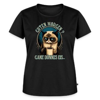 Guten Morgen Ganz dünnes Eis - Katze - Frauen Premium Bio T-Shirt - Schwarz - Vorne - Selfina (174cm)