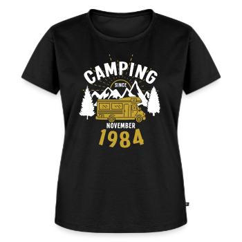 Birthday: Camping since November 1984 Motorhome - Women's Premium Organic T-shirt - black - Front - Selfina (174cm)